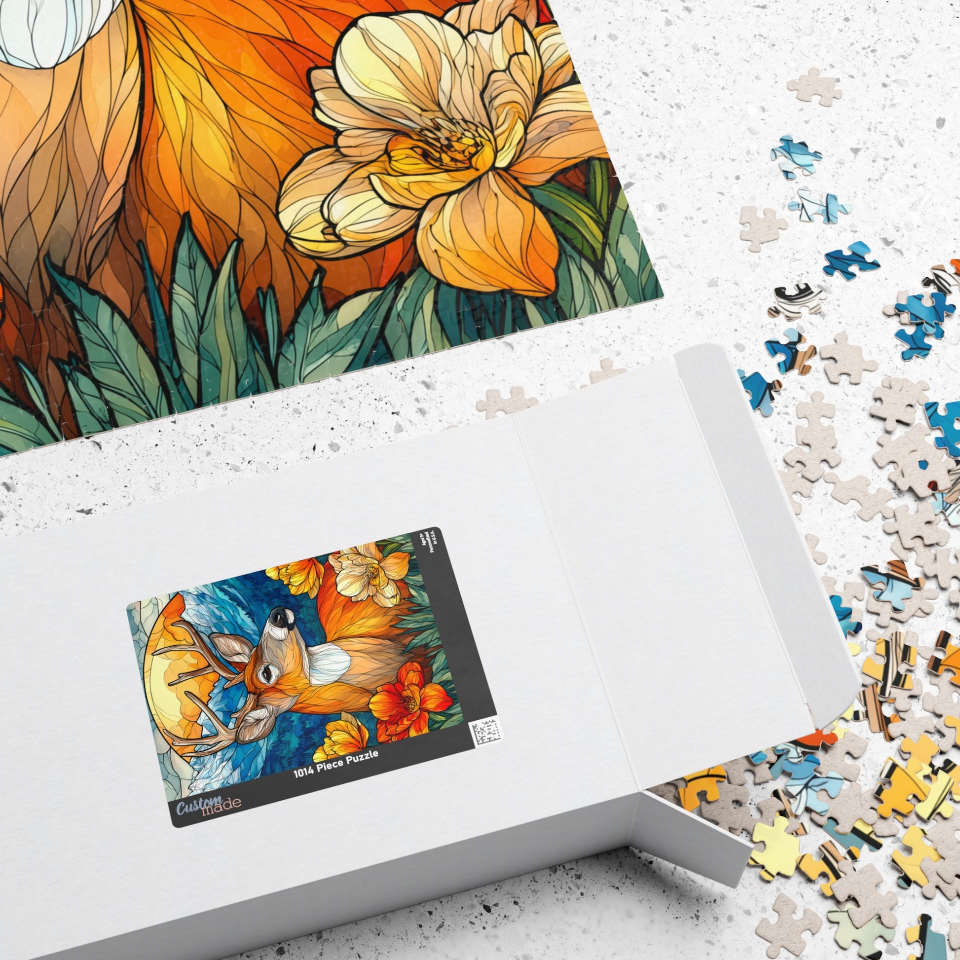 Stained Glass Deer Puzzle — Scenic Mountain & Wildflower Jigsaw (110–1014 pcs) Puzzle The Puzzle Chest