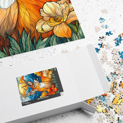 Stained Glass Deer Puzzle — Scenic Mountain & Wildflower Jigsaw (110–1014 pcs) Puzzle The Puzzle Chest