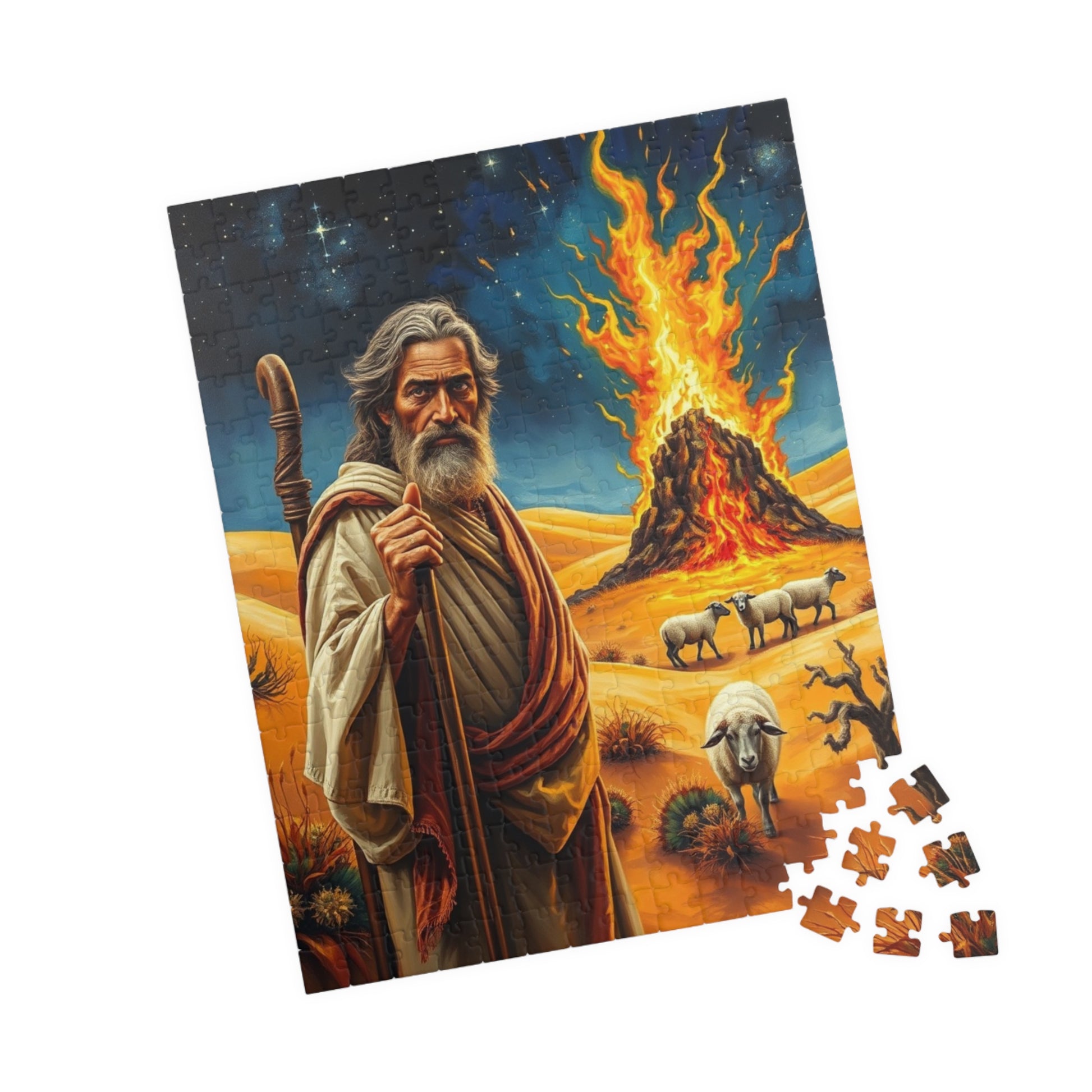 Religious Art Jigsaw Puzzle, 110-1014 Piece Burning Bush Christian Spiritual Gift, Faith-Based Family Game Bible Story Illustration, Mindful Puzzle The Puzzle Chest