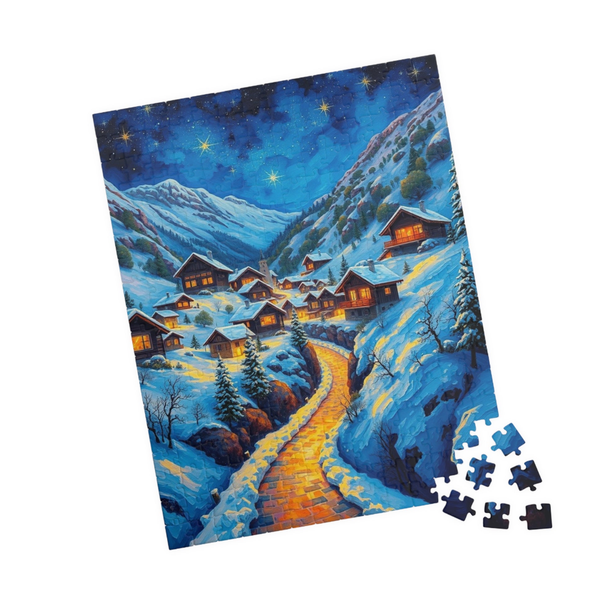 Cozy Winter Nights Puzzle, Snowy Village Artwork, 110-1014 Piece Jigsaw for Family Fun, Christmas Gift, Holiday Décor, Winter Activity The Puzzle Chest