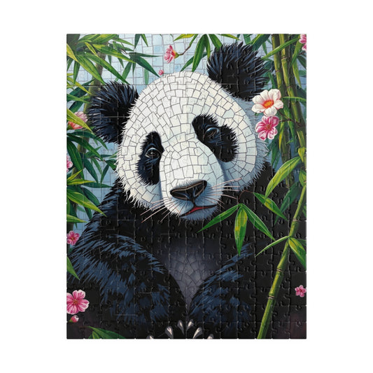 Peaceful Panda Mosaic Puzzle, Artistic Black and White Panda with Bamboo and Flowers Jigsaw Game, Nature Wildlife Theme, Animal Lover Gift 252 pcs (Vertical) Puzzle The Puzzle Chest