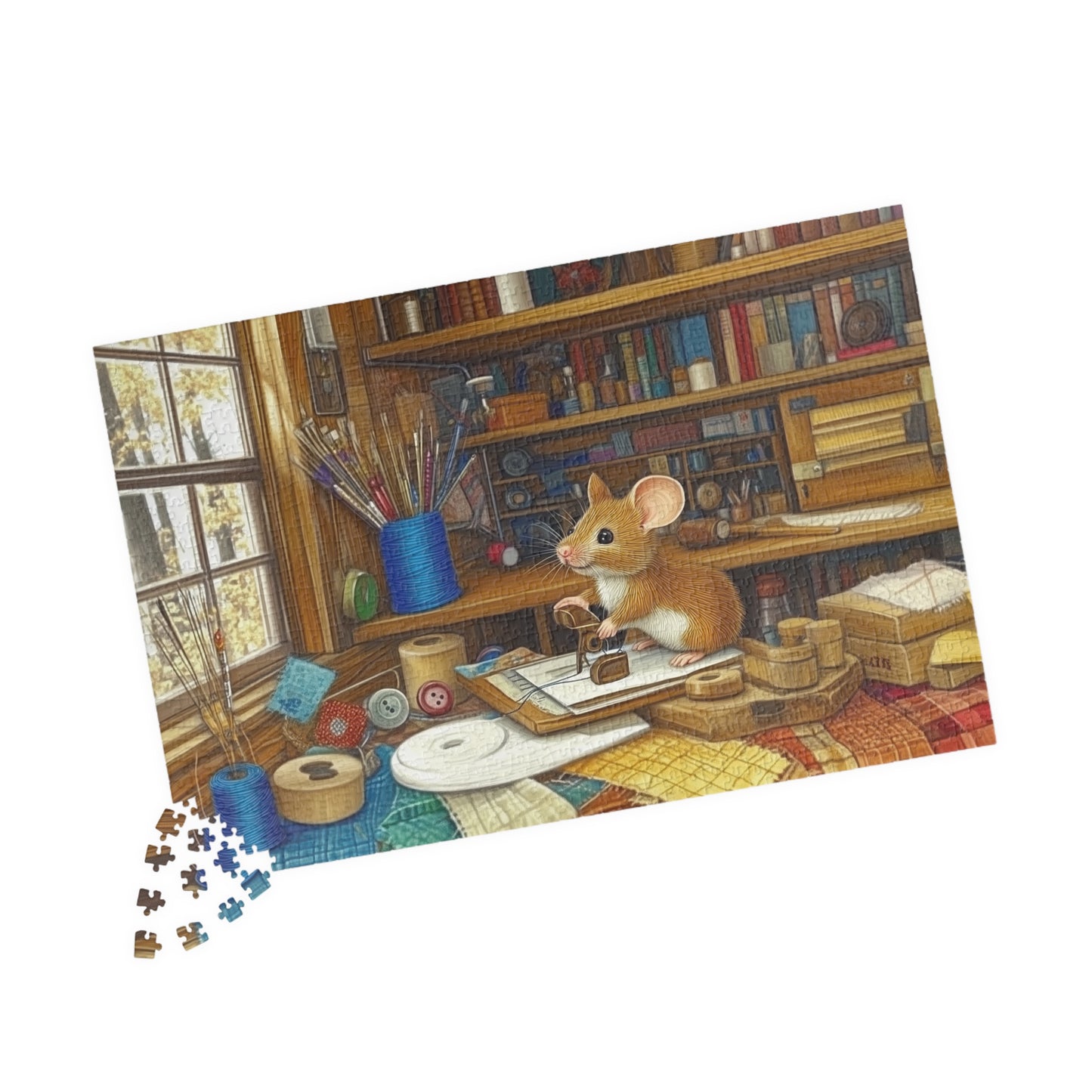 Crafting Mouse Sewing Room Puzzle | Animal Jigsaw Puzzle 110/252/520/1014-Piece 1014 pcs (Horizontal) Puzzle The Puzzle Chest