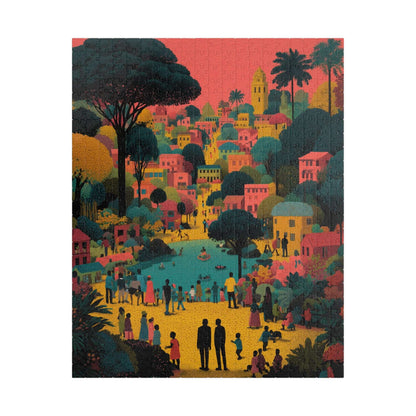 Afrocentric Black Art Jigsaw Puzzle - Vibrant Cityscape with African American Families and Children Playing Puzzle The Puzzle Chest