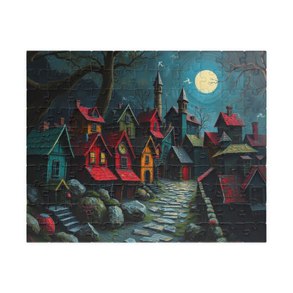 Nighttime Village 3D Puzzle (110, 252, 520, 1014-piece), Haunting Spooky Town at Night, Ideal Puzzle Gift for Gothic Dark Art Lover, Mindful 110 pcs (Horizontal) The Puzzle Chest