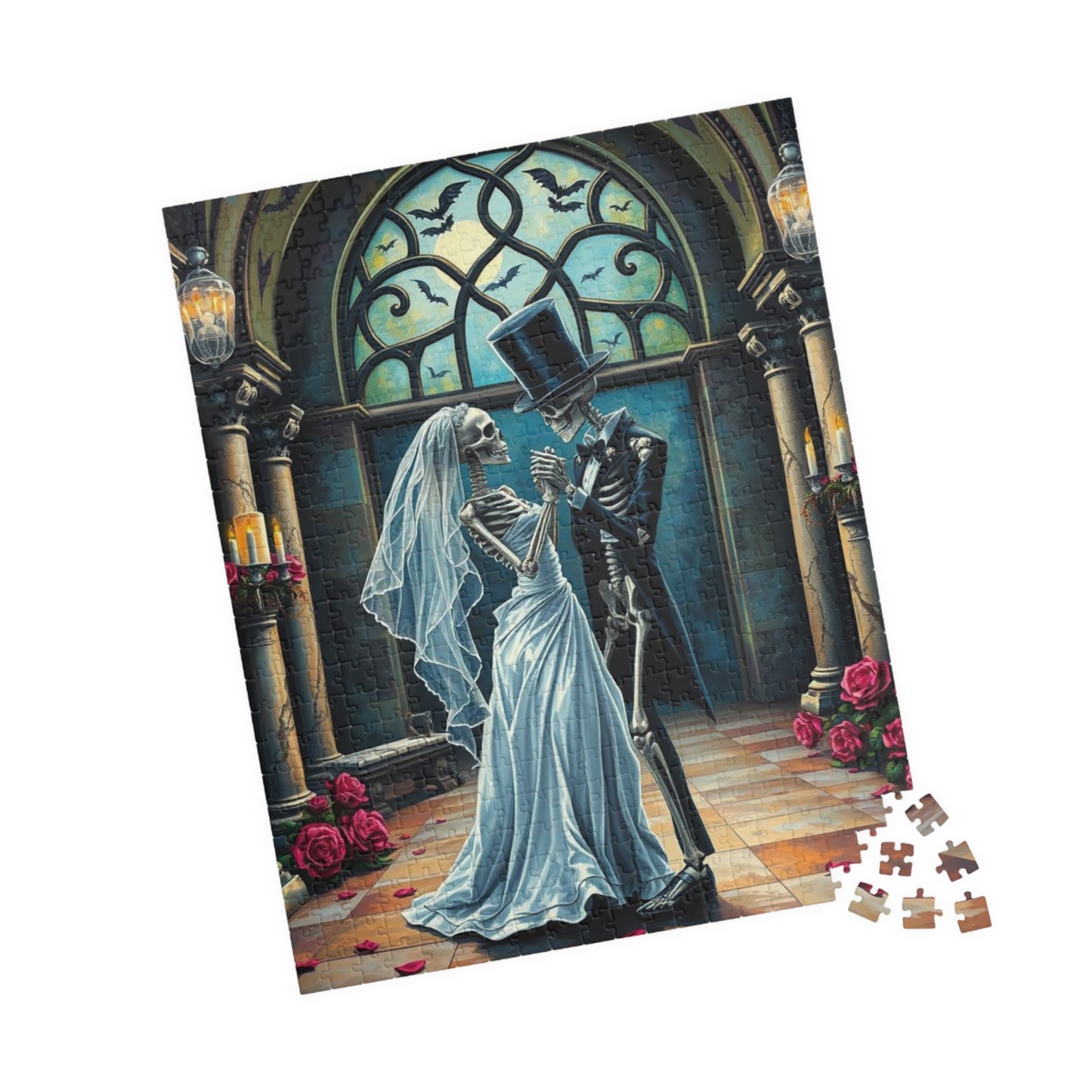Gothic Wedding Skeleton Puzzle, Dark Fantasy Art Jigsaw Game for Lovers, Halloween Decor, Gift for Friend, Home Activity, Engaging Gift Idea