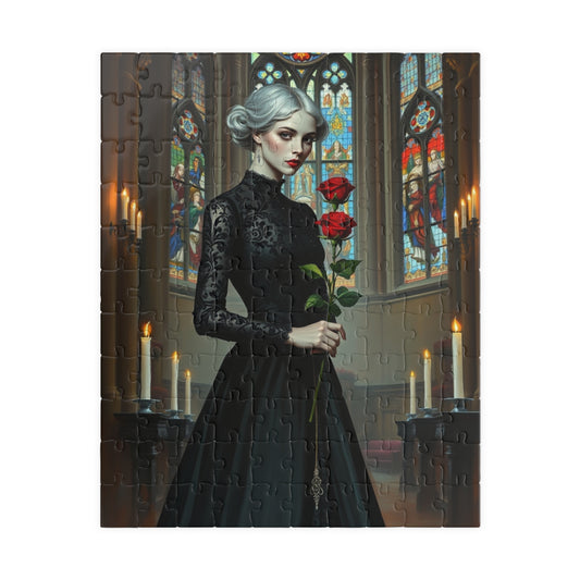 Puzzle, Gothic Art Woman's Portrait in Stained Glass Cathedral, Adult Dark Fantasy Jigsaw Game, Relaxing Activity, MIndfulness 110 pcs (Vertical) Puzzle The Puzzle Chest