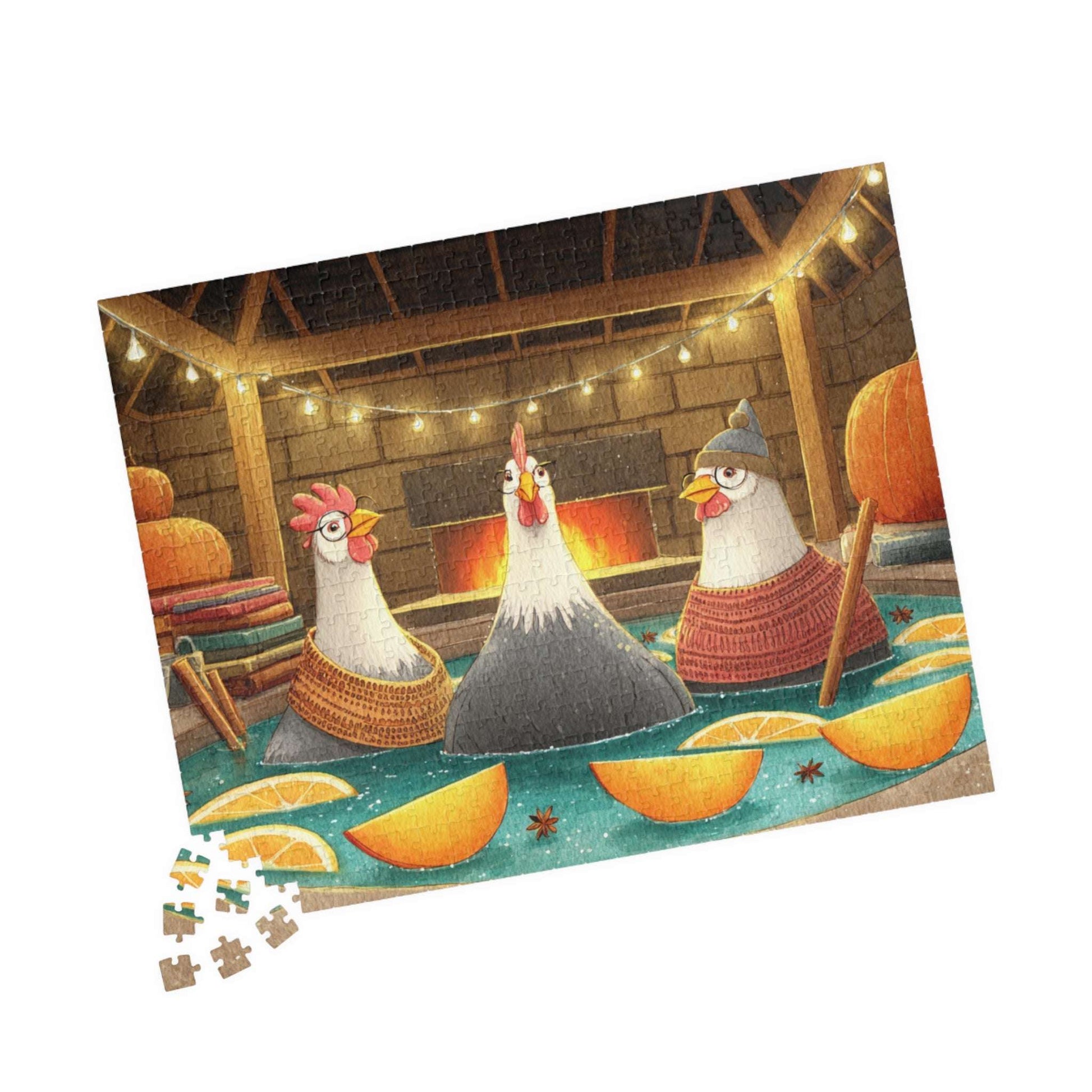 Pumpkin Spice Chicken Puzzle – Cozy Autumn Chickens in Spa Bath with Pumpkins & Cinnamon, Whimsical Fairy-Tale Jigsaw 520 pcs (Horizontal) Puzzle The Puzzle Chest