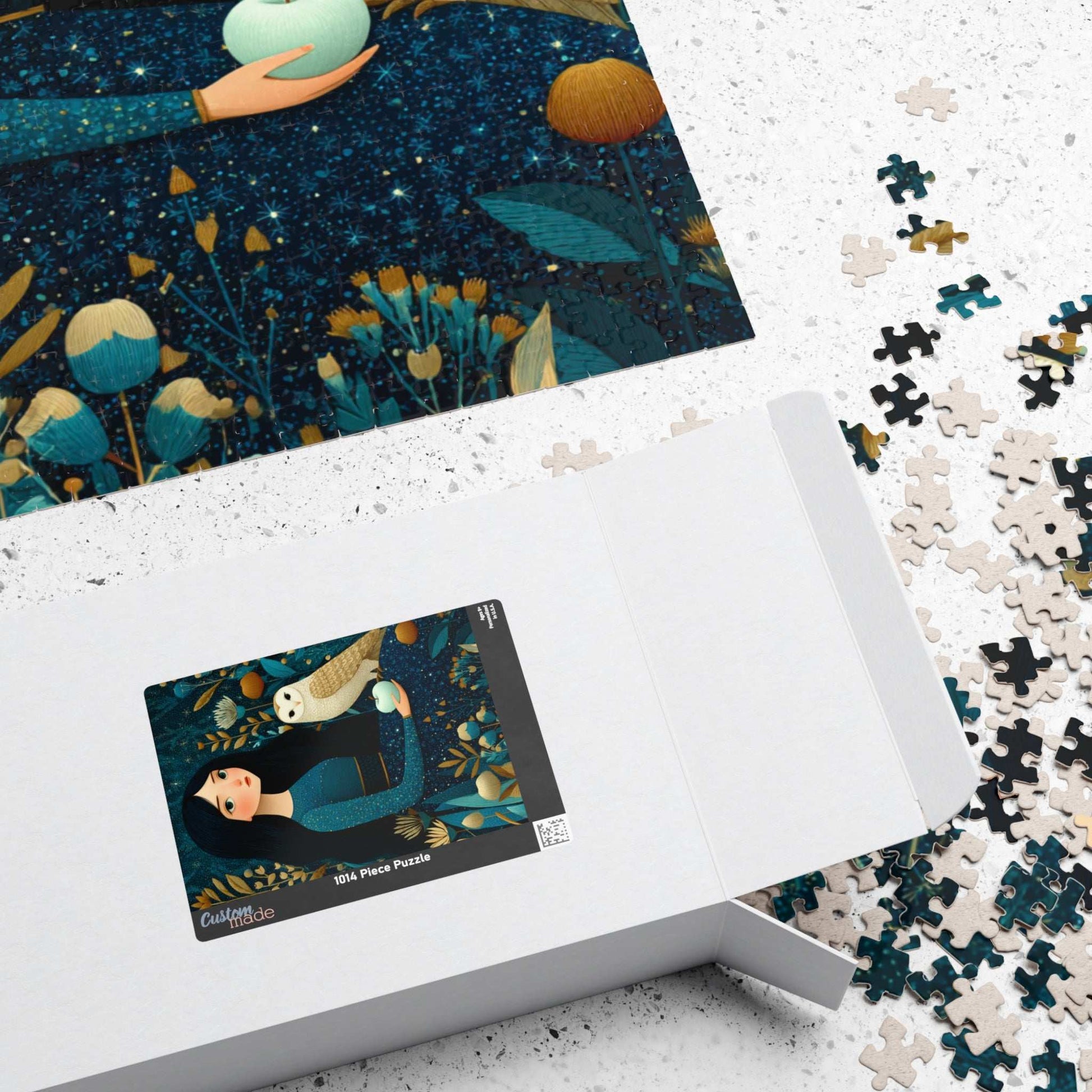 Moonlit Orchard Jigsaw Puzzle – Whimsical Autumn Puzzle for Adults, Girl with Owl and Silver Apples Puzzle The Puzzle Chest
