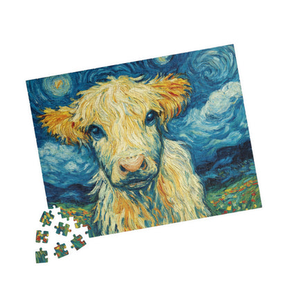 Van Gogh Style Highland Cow Puzzle | 110-1014 Piece Farm Animal Jigsaw 252 pcs (Horizontal) Puzzle The Puzzle Chest
