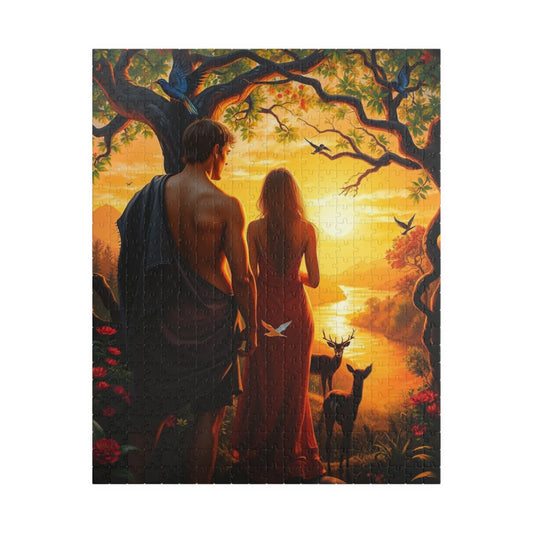 Christian Jigsaw Puzzle - Adam and Eve Garden of Eden at Sunset, Religious Gift for Friends, Cozy Nights In Solo Fun Family, Mental Exercise 520 pcs (Vertical) Puzzle The Puzzle Chest