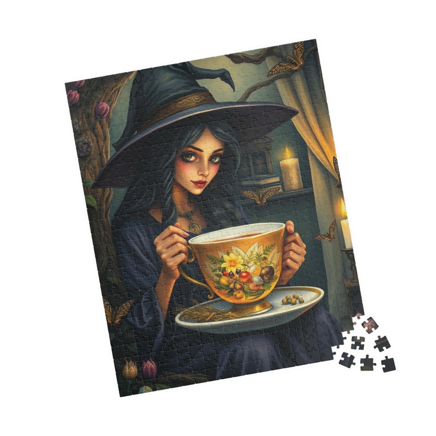 Witch's Teatime Jigsaw Puzzle, Spooky Fun for Halloween, Family Game Night, Cozy Nights, Unique Holiday Birthday Gift for Puzzle Lover