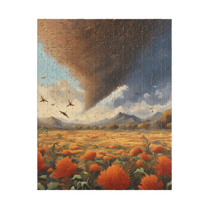 Biblical Plagues Jigsaw Puzzle, Locusts Swarming Over a Barren Landscape, Faith-Based Christian Theme Game, Spiritual Gift for Puzzle Lover