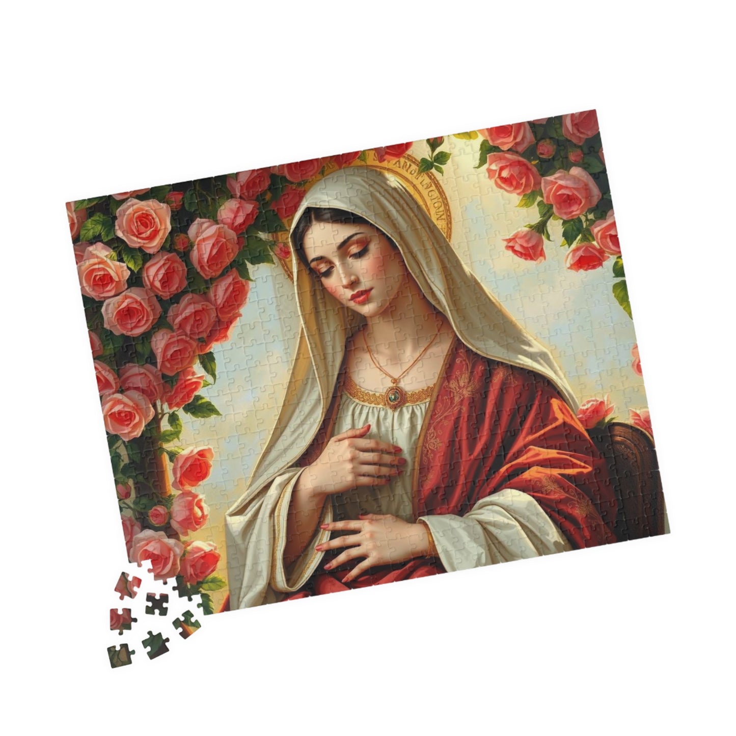 Serene Madonna Jigsaw Puzzle - Rose Design, Religious Art Puzzle, Faith-Based Puzzle, Ideal for Solo Fun, Game Night, Puzzle Lover Gift Puzzle The Puzzle Chest