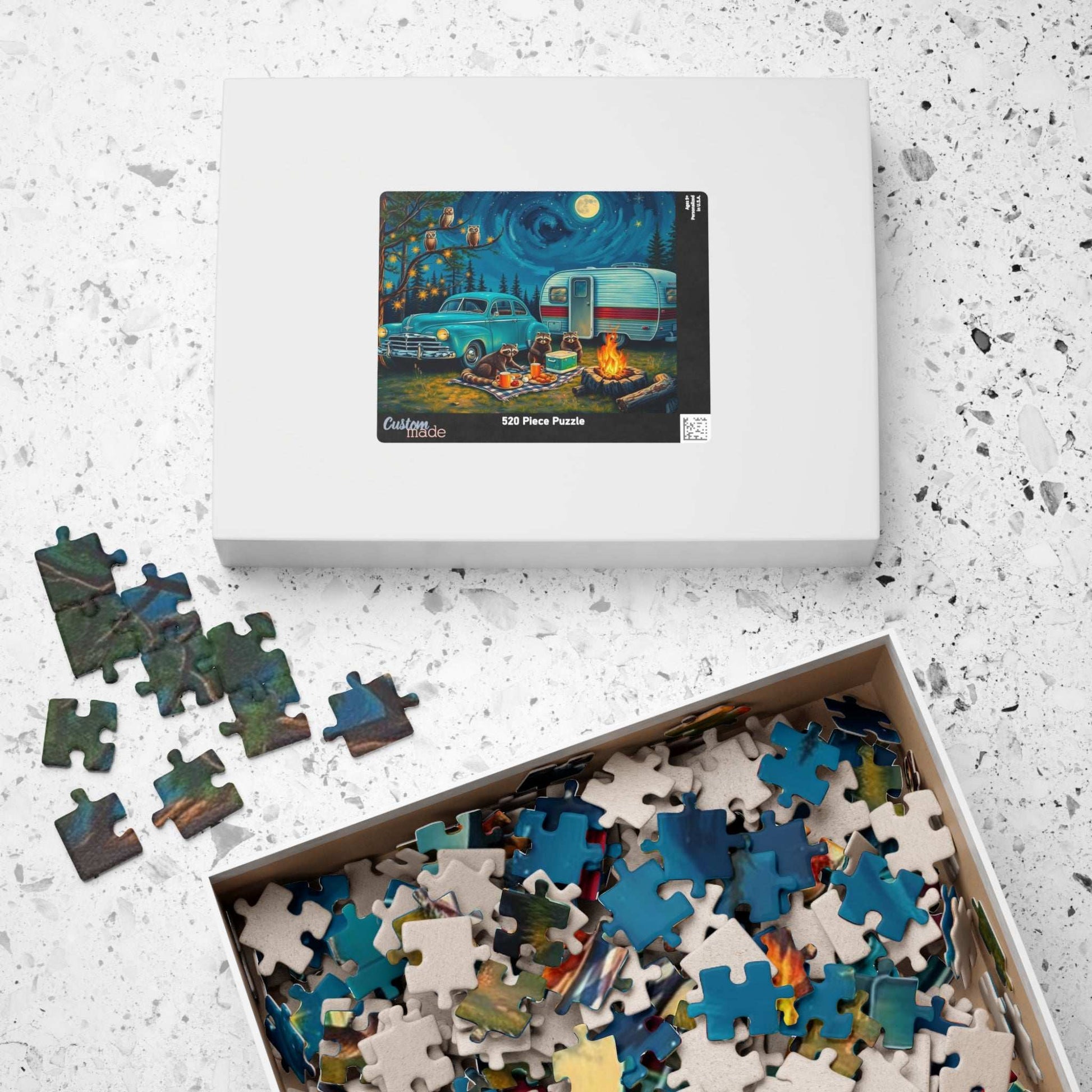 Cozy Camping Jigsaw Puzzle with Raccoons and Owls, Solo Fun or Family Game, Nature Vibes, Holiday Birthday Gift for Friends, 110-1014-piece Puzzle The Puzzle Chest