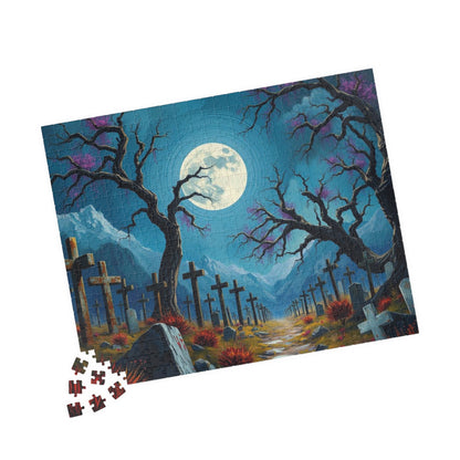 Moonlit Crosses Jigsaw Puzzle - Abandoned Cemetery, Gothic Art Print, Gothic Landscape, Spooky Graveyard Puzzle Lover Dark Fantasy Gift Idea Puzzle The Puzzle Chest