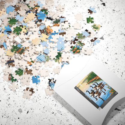Puzzle, Geese Gliding Across Glassy Lake, 110 252 520 1014-Piece Sunrise Jigsaw Game, Relaxing Activity, Bird Lovers Gift, Wildlife Puzzle Puzzle The Puzzle Chest