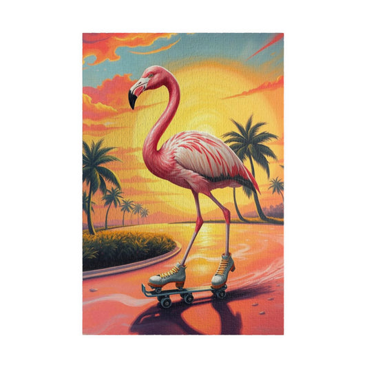 Retro Flamingo Skateboarding Puzzle, Pop Art Jigsaw Game, Fun Indoor Activity, Gift for Puzzle Lover, Family Game Night, Unique Brain Teaser 1014 pcs (Vertical) Puzzle The Puzzle Chest