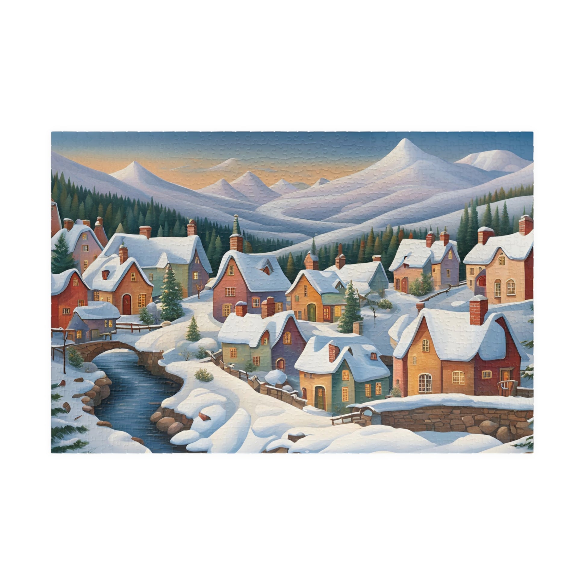 Jigsaw Puzzle, Scandinavian Winter Village, Lake & Mountain View, 110, 252, 520, 1014-Piece. Winter Wonderland Puzzle, Christmas Gift, 1014 pcs (Horizontal) The Puzzle Chest
