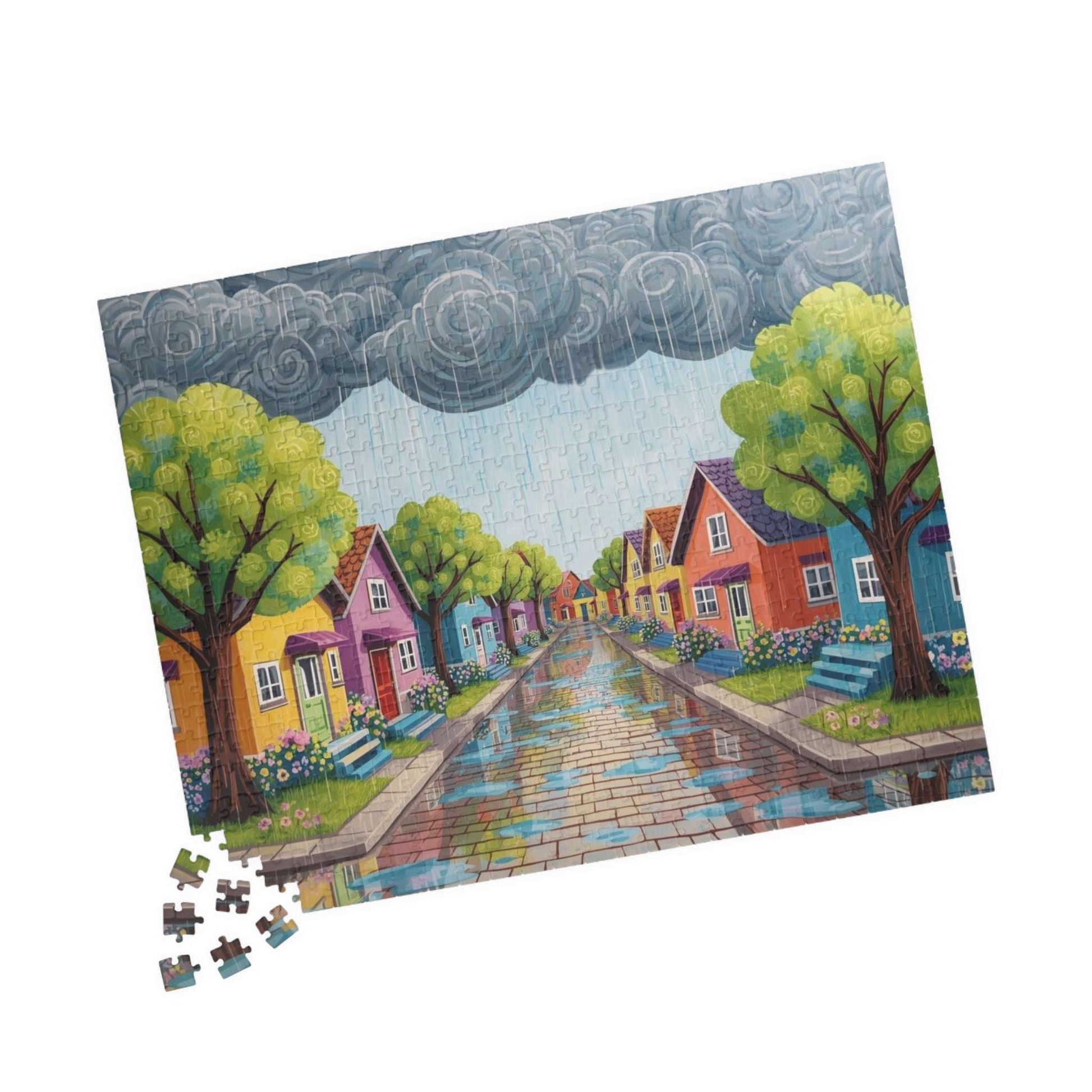 Bloomstreet in Spring Jigsaw Puzzle - Rainy Day In Town Puzzle The Puzzle Chest