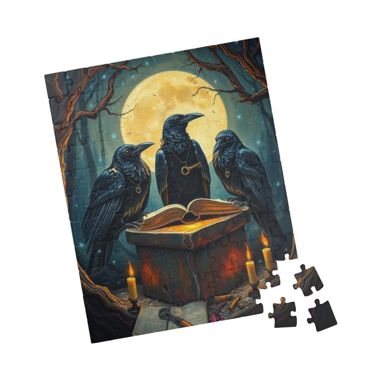 Ravens Court Jigsaw Puzzle for Adult Gothic Art Puzzle Lover, Mystical Dark Fantasy Game, Halloween Gift for Friend, Mindful Brain Teaser