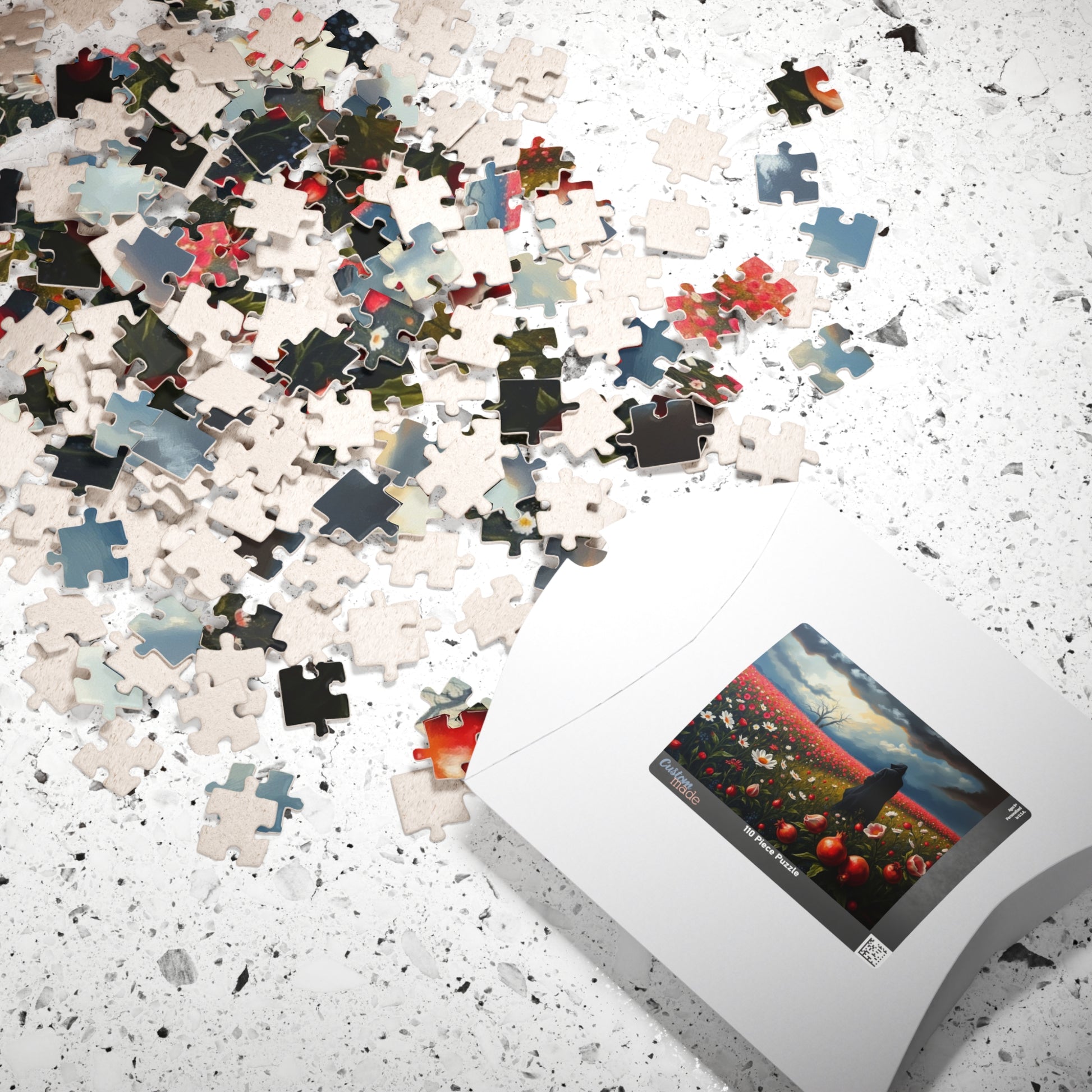 Gothic Jigsaw Puzzle, Lone Dark Figure in Blooming Flower Field, Challenging Puzzle for Adult, Artistic Activity Mindfulness Gift for Friend The Puzzle Chest