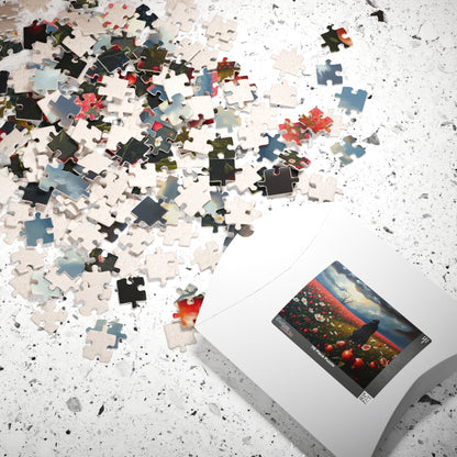 Gothic Jigsaw Puzzle, Lone Dark Figure in Blooming Flower Field, Challenging Puzzle for Adult, Artistic Activity Mindfulness Gift for Friend The Puzzle Chest