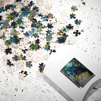 Gothic Puzzle, Black Cat Rests on Moss-Covered Tombstone, Eerie Atmosphere, Halloween Jigsaw Game, Spooky Home Decor, Creepy Cat Lover Gift Puzzle The Puzzle Chest