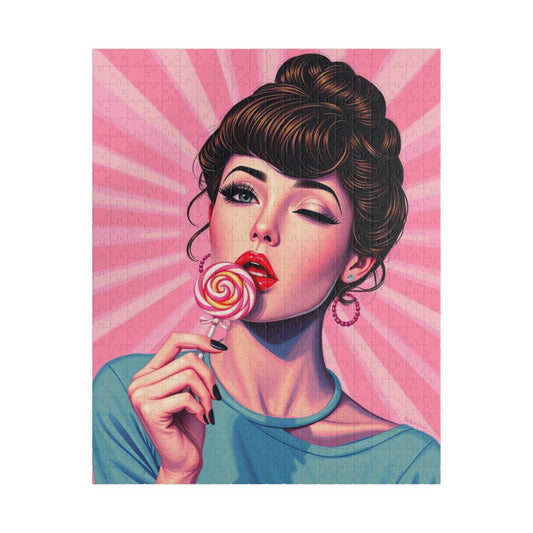 Candy Girl Pop Art Jigsaw Puzzle, Vintage Glamour Puzzle 110 - 1014-piece, Retro Gift for Puzzle Lovers, Home Activity, Fun Collectible