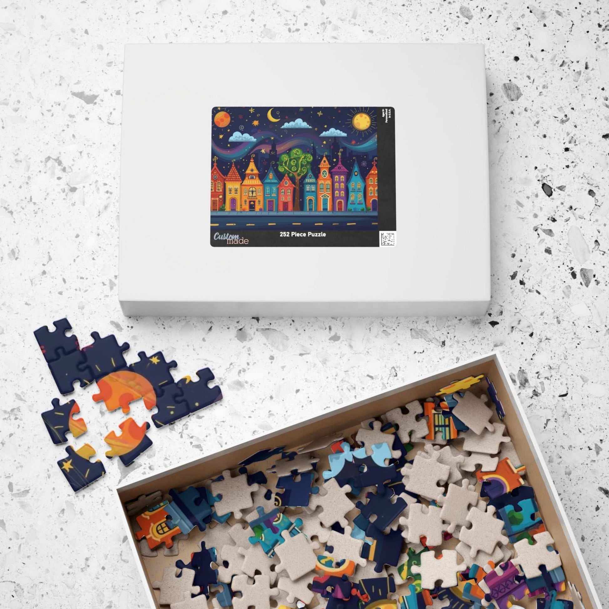 Raindrop Row Town Jigsaw Puzzle - Nighttime Village Puzzle Game Puzzle The Puzzle Chest