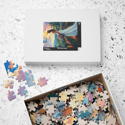 Whimsical Italian Bride Jigsaw Puzzle, White Gown Floral Crown Rose Bouquet, Tuscan Vineyard Romantic Wedding, Modern Art Lover Unique Gift Puzzle The Puzzle Chest