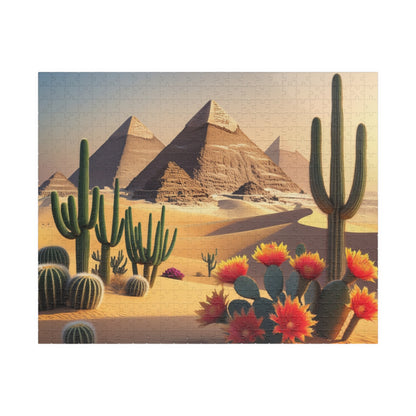 Pyramids of Giza Jigsaw Puzzle, Desert Landscape Cacti Prickly Pears Red Flowers, 110 252 520 1014-piece, Fun Egyptian Travel Hobby, Ancient 520 pcs (Horizontal) Puzzle The Puzzle Chest