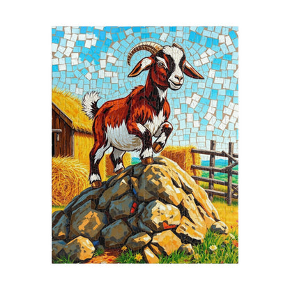 Playful Goat Mosaic Puzzle, Goat on Rocky Hill, Sunny Farm Scene Jigsaw Game for Adults, Family Activity, Mindful Puzzle Lover Gift 252 pcs (Vertical) Puzzle The Puzzle Chest