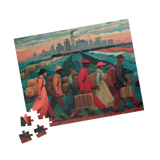African American History Puzzle - Struggle and Triumph of Families Migrating, Black Art, Afrocentric Artwork 110 pcs (Horizontal) Puzzle The Puzzle Chest