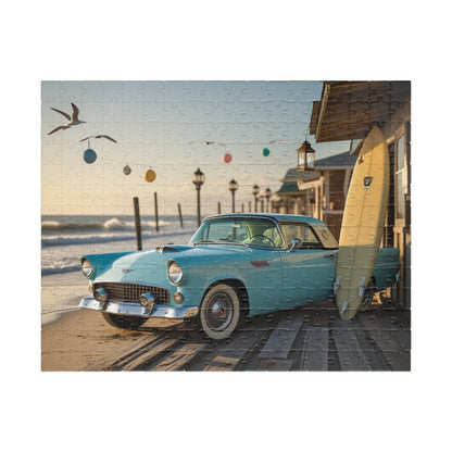 Vintage Car Jigsaw Puzzle - Classic 1955 Thunderbird | Retro Auto Beach Scene 252 pcs (Horizontal) Puzzle The Puzzle Chest