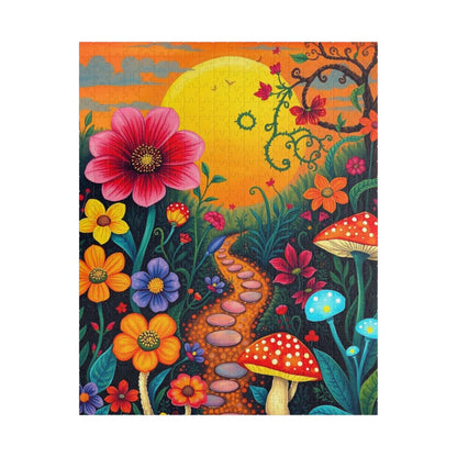 Jigsaw Puzzle, Whimsical Botanical Garden 110, 252, 520, 1014-piece - Flowers, Vines, Mushrooms, Sunset Background, Fantasy Puzzle 520 pcs (Vertical) Puzzle The Puzzle Chest