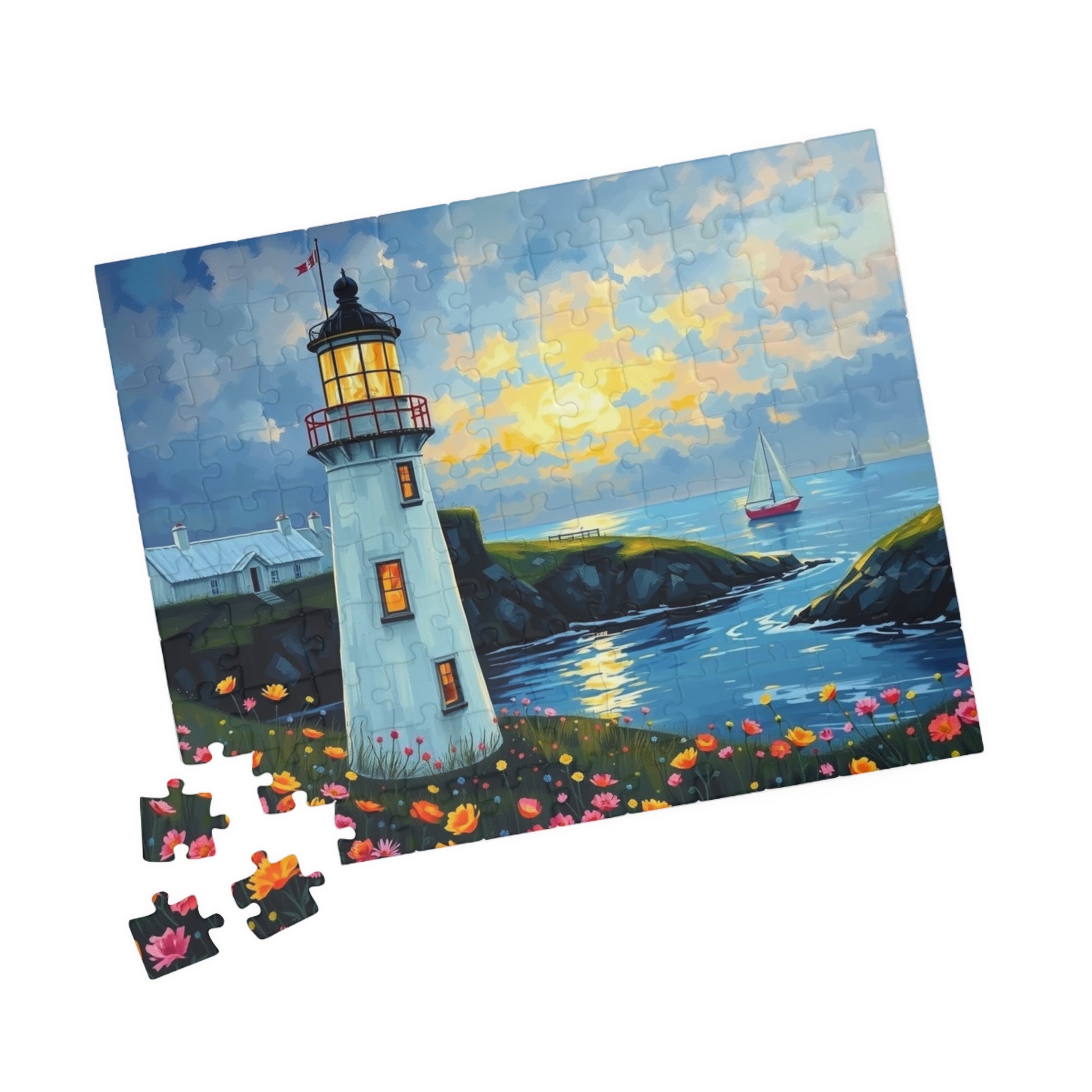 Lighthouse Coastal Scene Puzzle | Scenic Ocean Jigsaw 110 pcs (Horizontal) Puzzle The Puzzle Chest
