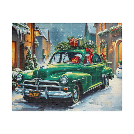 Frosty Village Lights Jigsaw Puzzle - Christmas Vintage Car Puzzle, Holiday Festive Family Game, Winter Scene Decor, Cozy Creative Gift Idea 110 pcs (Horizontal) Puzzle The Puzzle Chest
