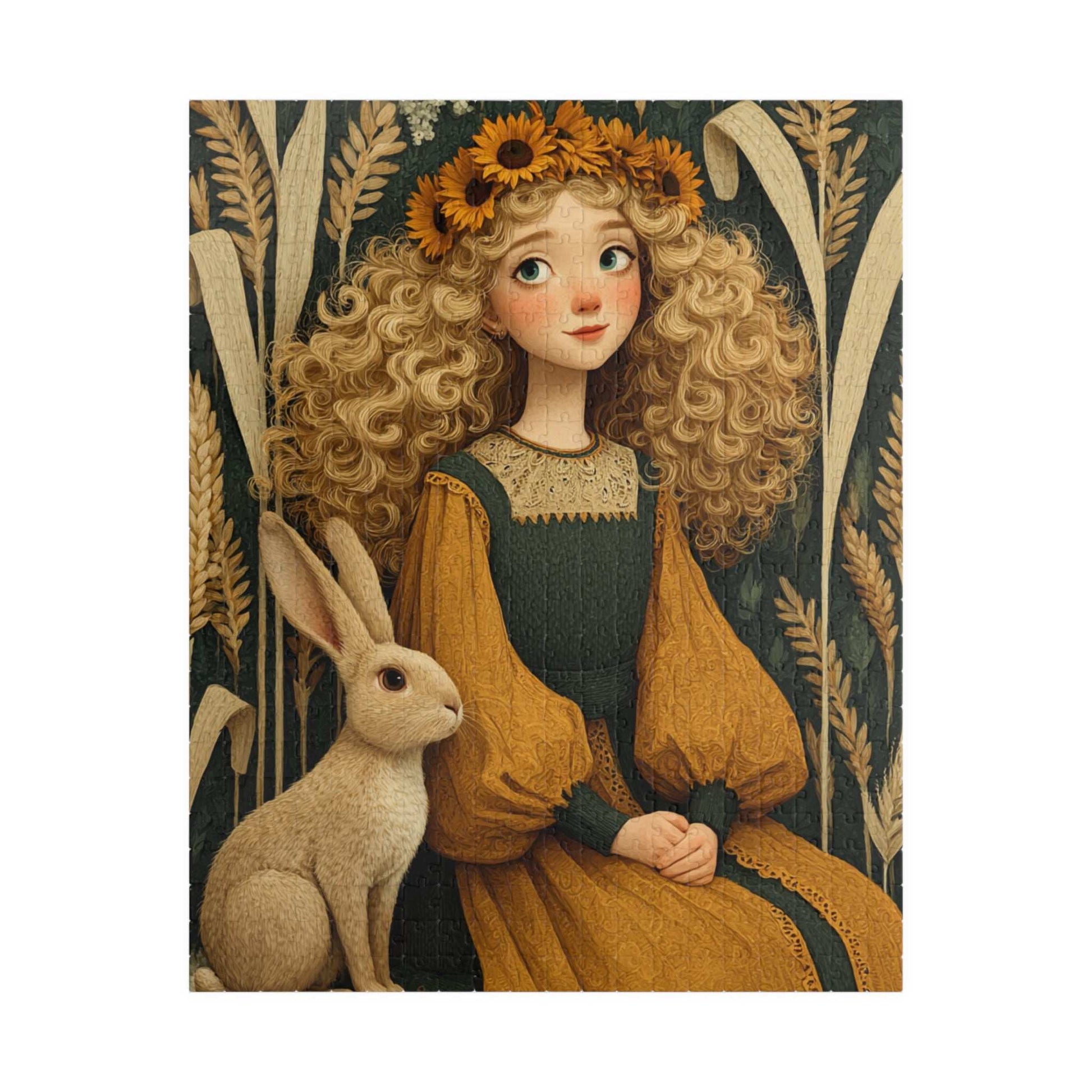 Cornfield Harvest Jigsaw Puzzle – Sunflower Girl, Prairie Dress, Autumn Bunny Puzzle The Puzzle Chest