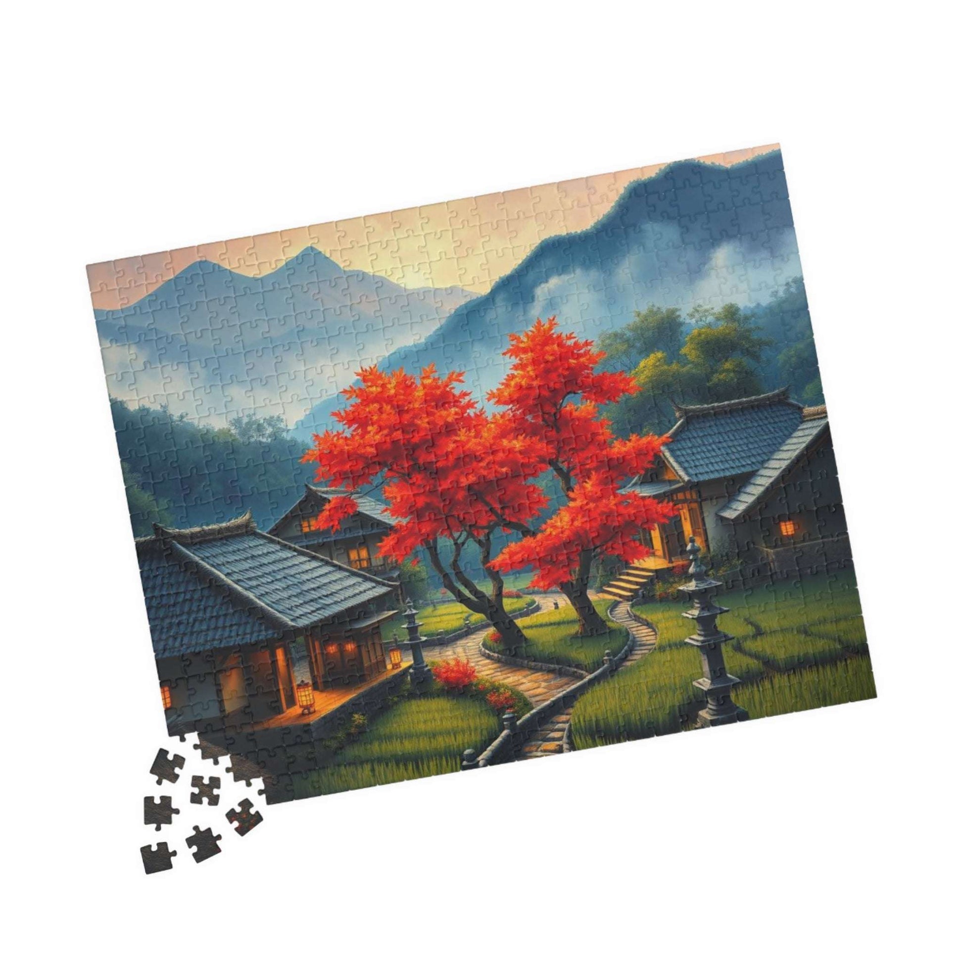 Japanese Mountain Village Jigsaw Puzzle - Autumn Scene, Ideal for Family Game Nights, Solo Fun, Holiday Birthday Gift for Friends Puzzle The Puzzle Chest