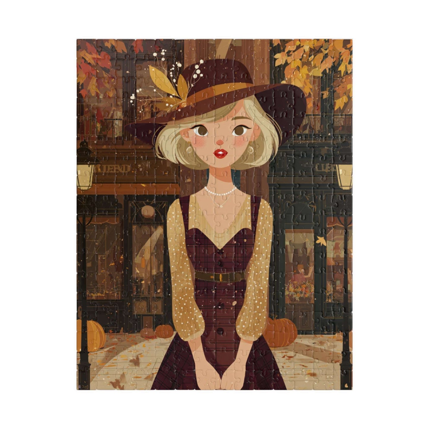 1920s Autumn Cowgirl Jigsaw Puzzle - Flapper Era, Fall Themed Retro Cartoon-Style Illustration Puzzle The Puzzle Chest