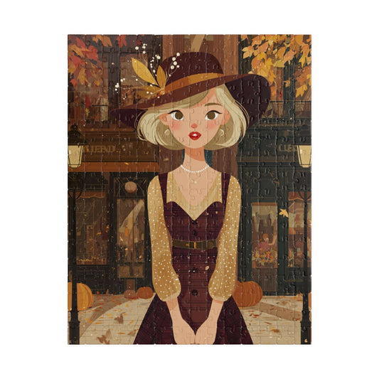 1920s Autumn Cowgirl Jigsaw Puzzle - Flapper Era, Fall Themed Retro Cartoon-Style Illustration Puzzle The Puzzle Chest