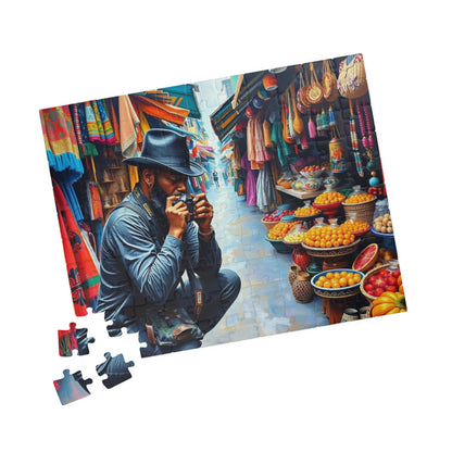 Cultural Street Market Jigsaw Puzzle - Black Man Taking Photographs, African American Art, Gift for Friends, Family Fun, Home Entertainment Puzzle The Puzzle Chest