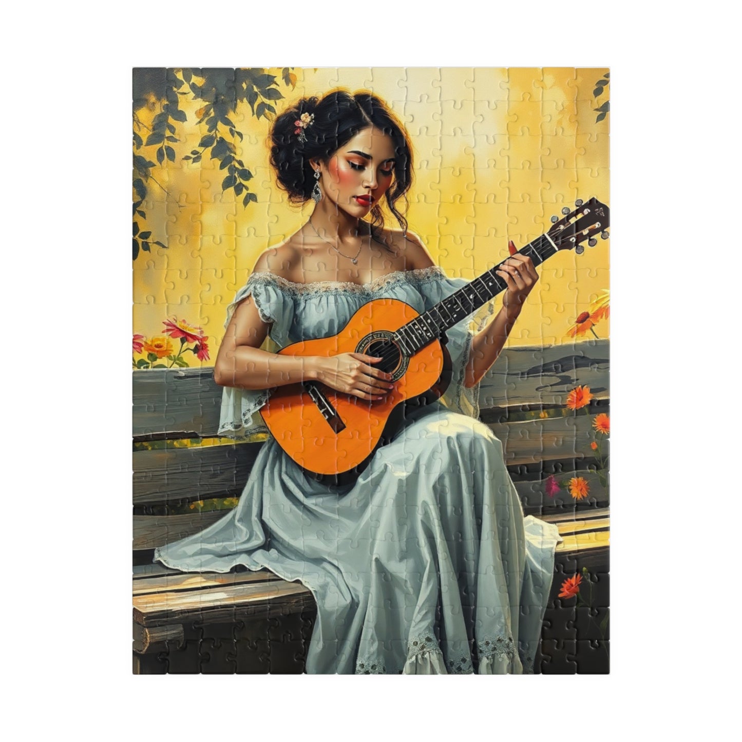 Latina Musician Jigsaw Puzzle (110, 252, 520, 1014-piece), Woman Playing Guitar, Folkloric Dress, Creative Pastime, Mind Exercise, Giftable 252 pcs (Vertical) Puzzle The Puzzle Chest