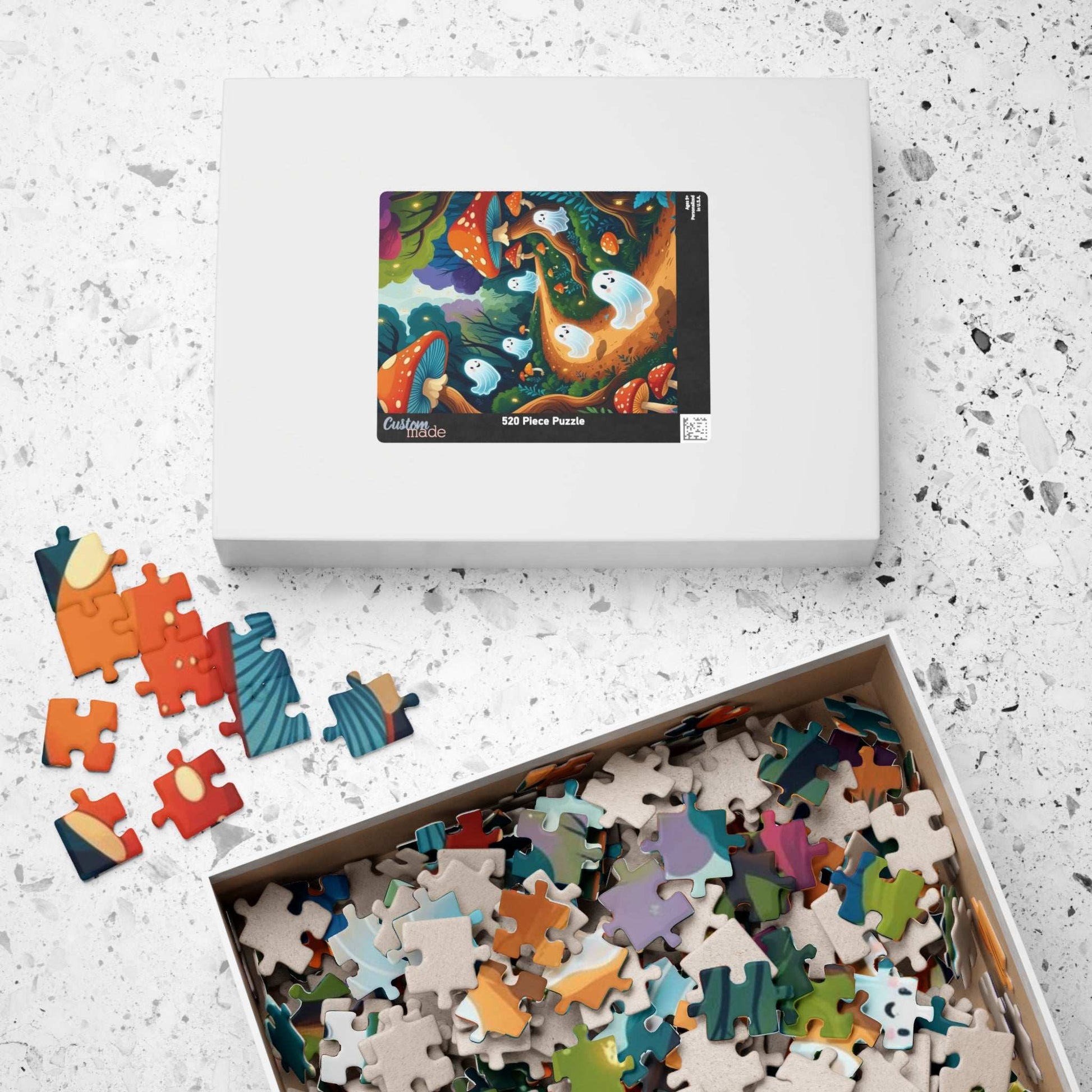 Mystical Forest Ghost Parade Jigsaw Puzzle - Enchanting Ghosts and Mushrooms Halloween Puzzle
