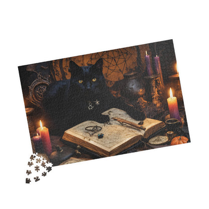 Mystical Black Cat Puzzle, Witch's Familiar and Ancient Spellbook Jigsaw Game, Entertaining Hobby, Mindful Gift for Dark Art Puzzle Lover Puzzle The Puzzle Chest