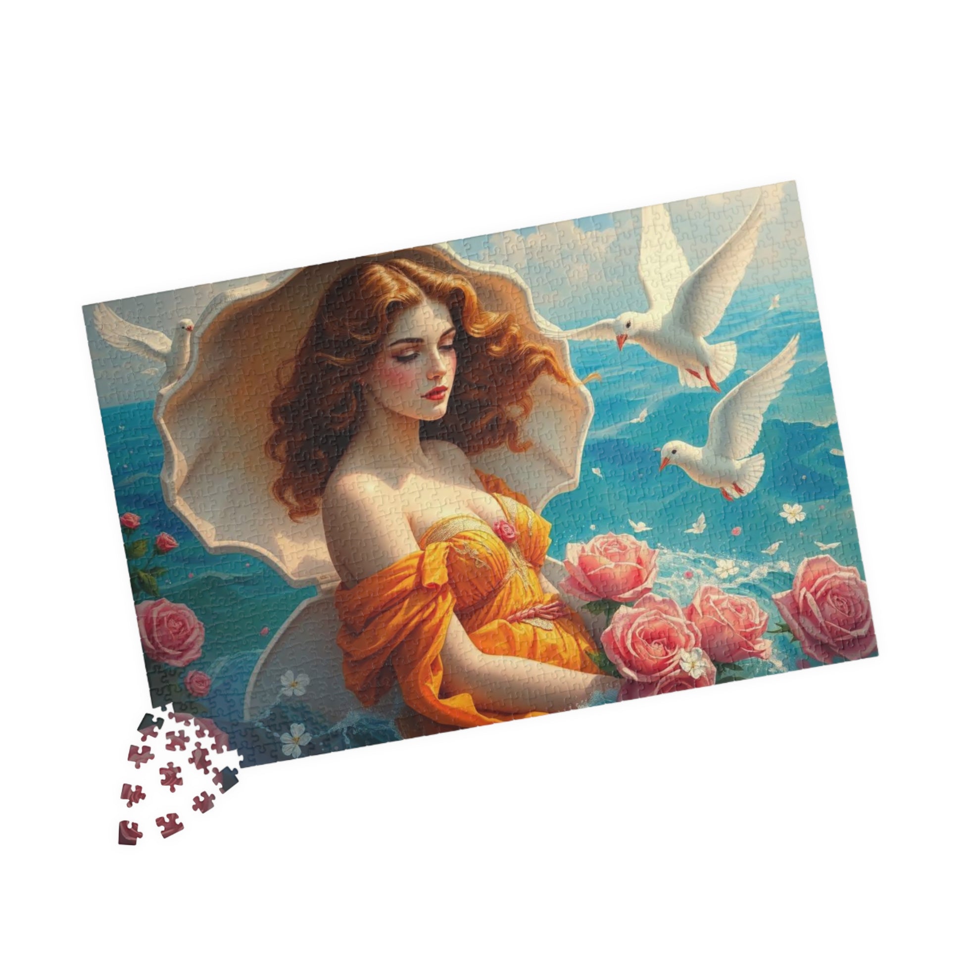 Aphrodite Jigsaw Puzzle Featuring Seashells Doves and Roses, Gift for Art Lovers, Relaxing Activity, Home Entertainment, Birthday Present Puzzle The Puzzle Chest