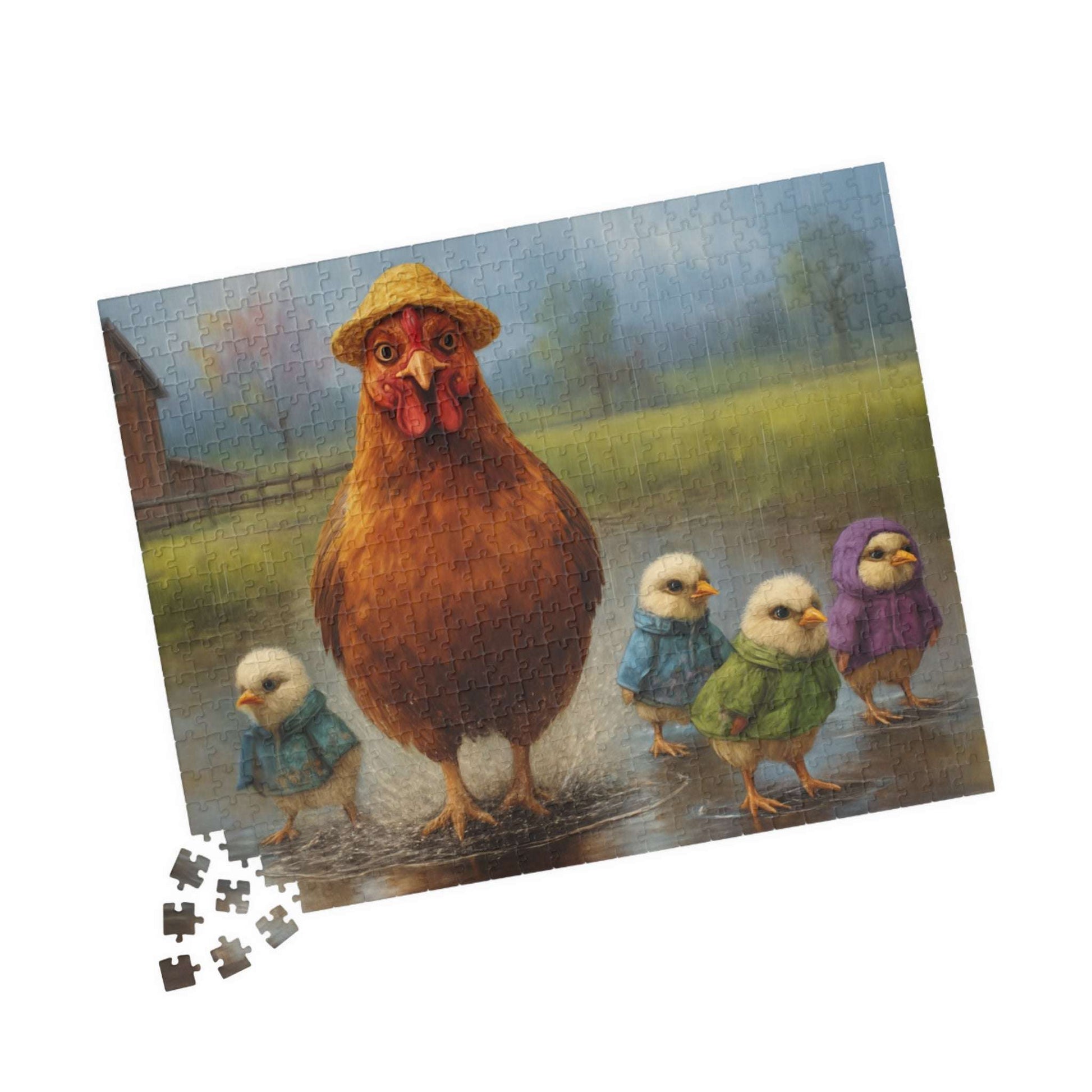 Mud Puddle Mischief Jigsaw Puzzle - Rainy Day Chicken Scene, Fun Family Game, Puzzle Lover Gift, Cozy Night In Activity, Farm Nature Theme Puzzle The Puzzle Chest