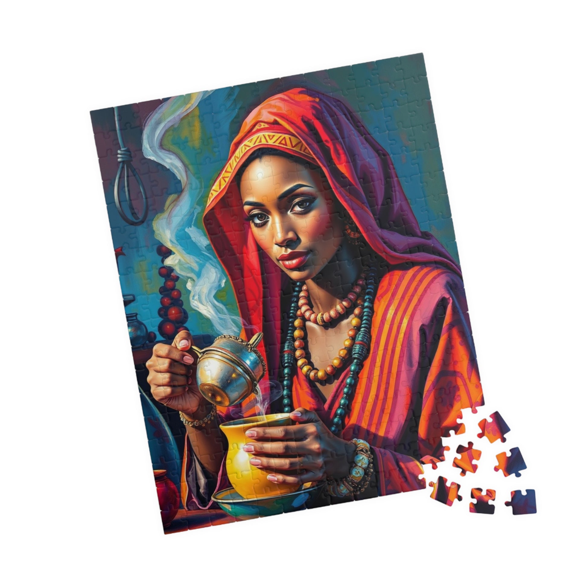 Cultural Puzzle Ethiopian Woman Performing Coffee Ceremony, Traditional Mystical Art, Family Friendly Jigsaw Game, Puzzle Enthusiast Gift Puzzle The Puzzle Chest