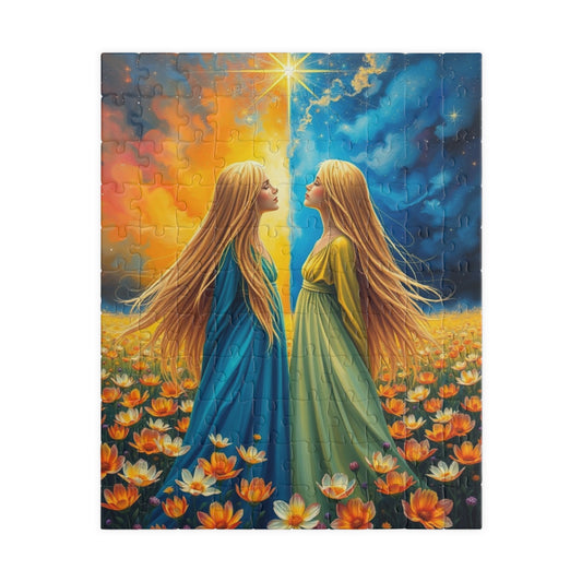 The Twins Enchanting Art Puzzle, Gemini Zodiac Sign Jigsaw Game, Ideal Family Fun Gift for Astrology Lover, Mindful Activity Brain Teaser 110 pcs (Vertical) Puzzle The Puzzle Chest