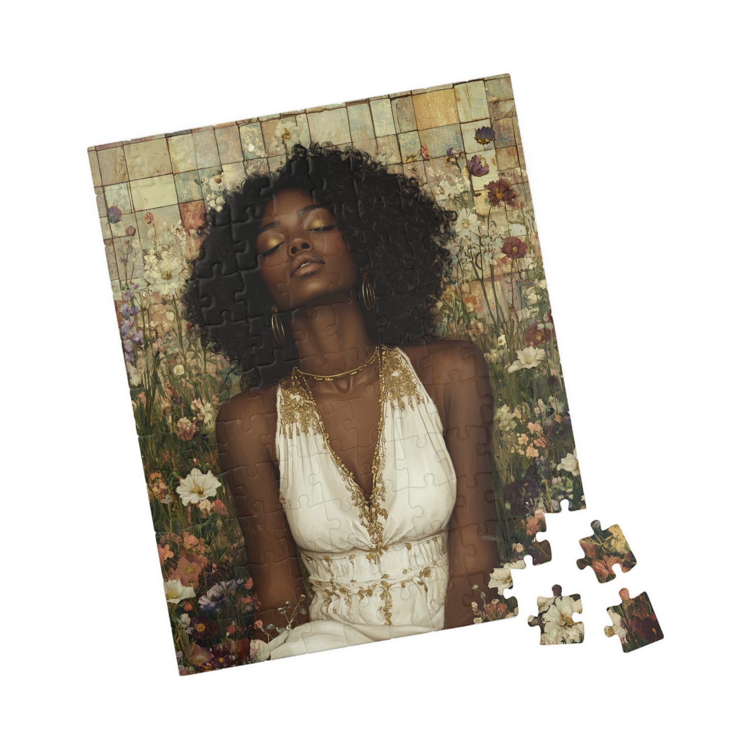 Serene Floral Black Woman Portrait Puzzle | Afrocentric Jigsaw Game